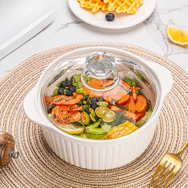 Double Handled Glass Ceramic Bowl