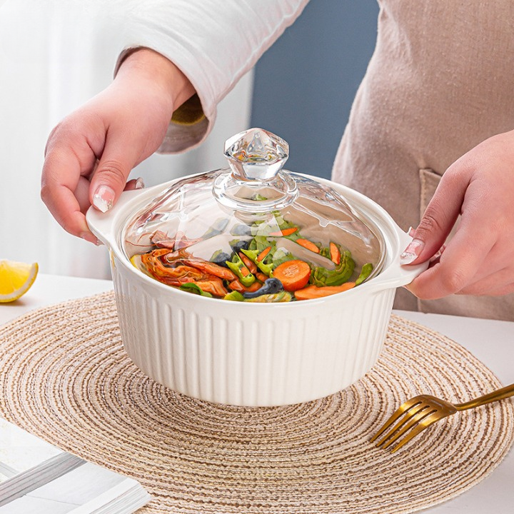 Double Handled Glass Ceramic Bowl