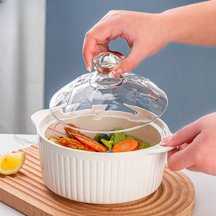 Double Handled Glass Ceramic Bowl