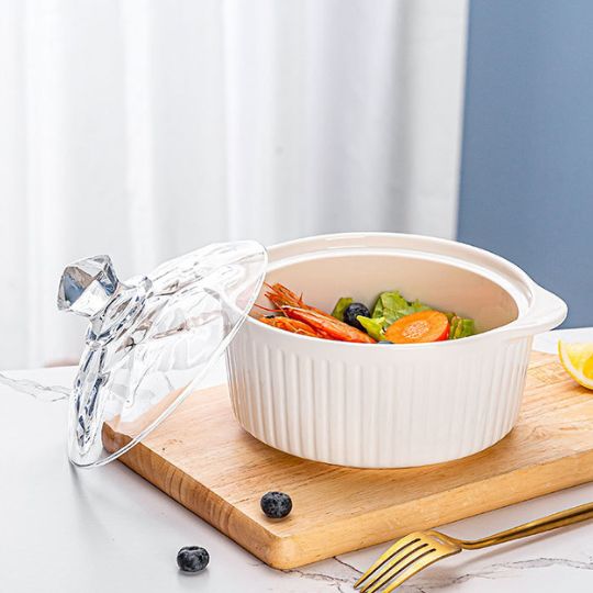 Double Handled Glass Ceramic Bowl